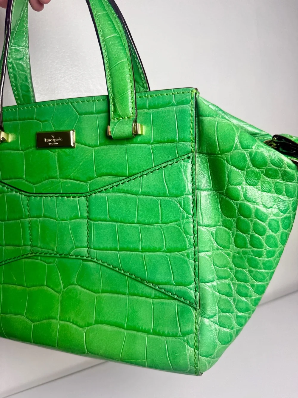 Kate spade Green Croc-Embossed Leather Tote Handbag